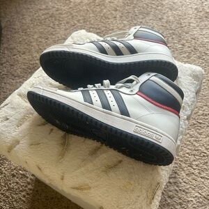 Adidas White and Blue High-Top Sneakers